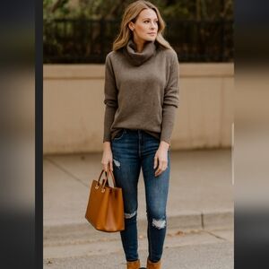 Loft tan turtleneck sweater, ribbed collar small